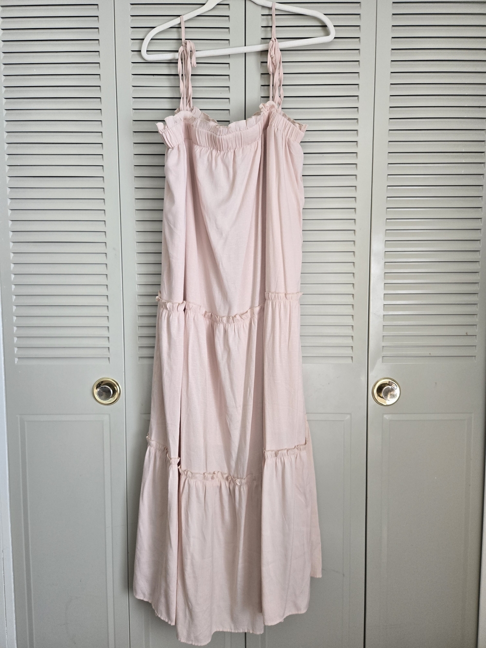 Light Pink Tiered Spaghetti Strap Maxi Dress